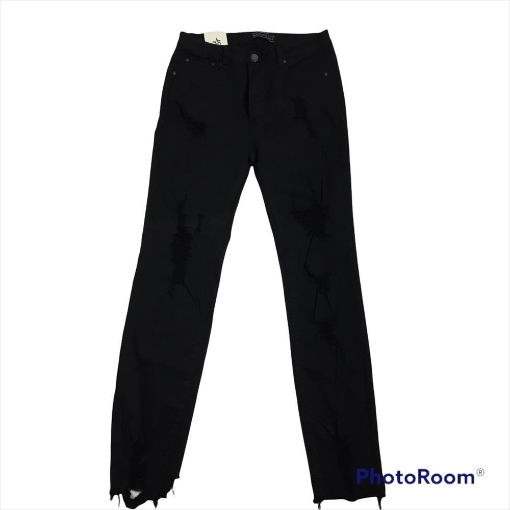 NWT American Bazi Skinny High Rise Jeans Black Sz 7 Distressed Destroyed